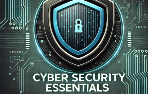 DALL·E 2024-11-01 12.07.35 - A professional course thumbnail for 'Cyber Security Essentials.' The design has a modern dark blue, black, and cyber-green color scheme with a sleek s
